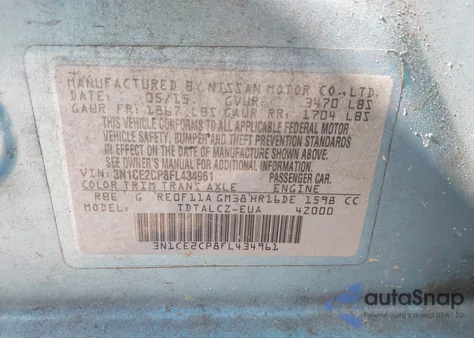 2015 Nissan Versa Note S Plus z USA, uszkodzony, nr VIN 3N1CE2CP8FL434961